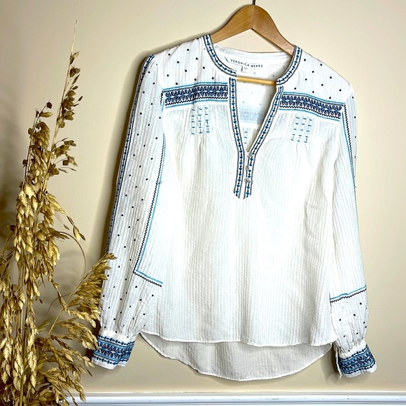 Veronica Beard Carta Embroidered Silk Blouse - Picture 1 of 7